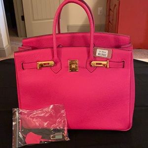 Firkin Buckle Belt Tote Pink Cowhide Leather